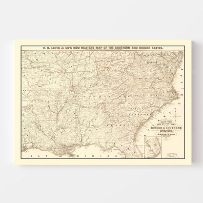 Vintage Military Map of the Southern United States, 1861