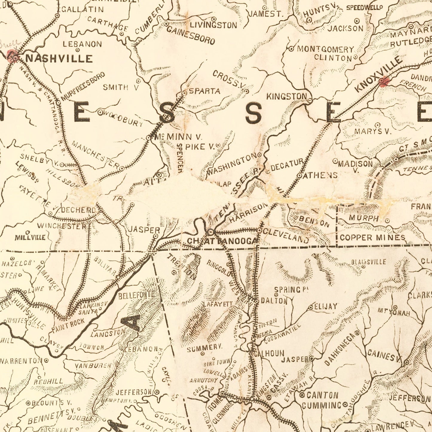 Vintage Military Map of the Southern United States, 1861