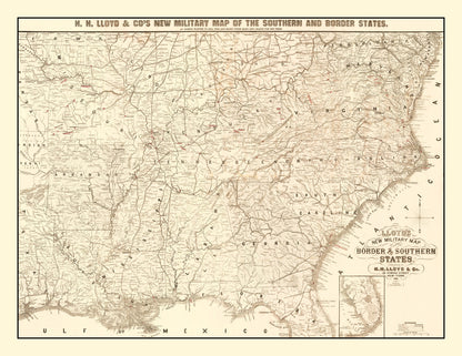 Vintage Military Map of the Southern United States, 1861