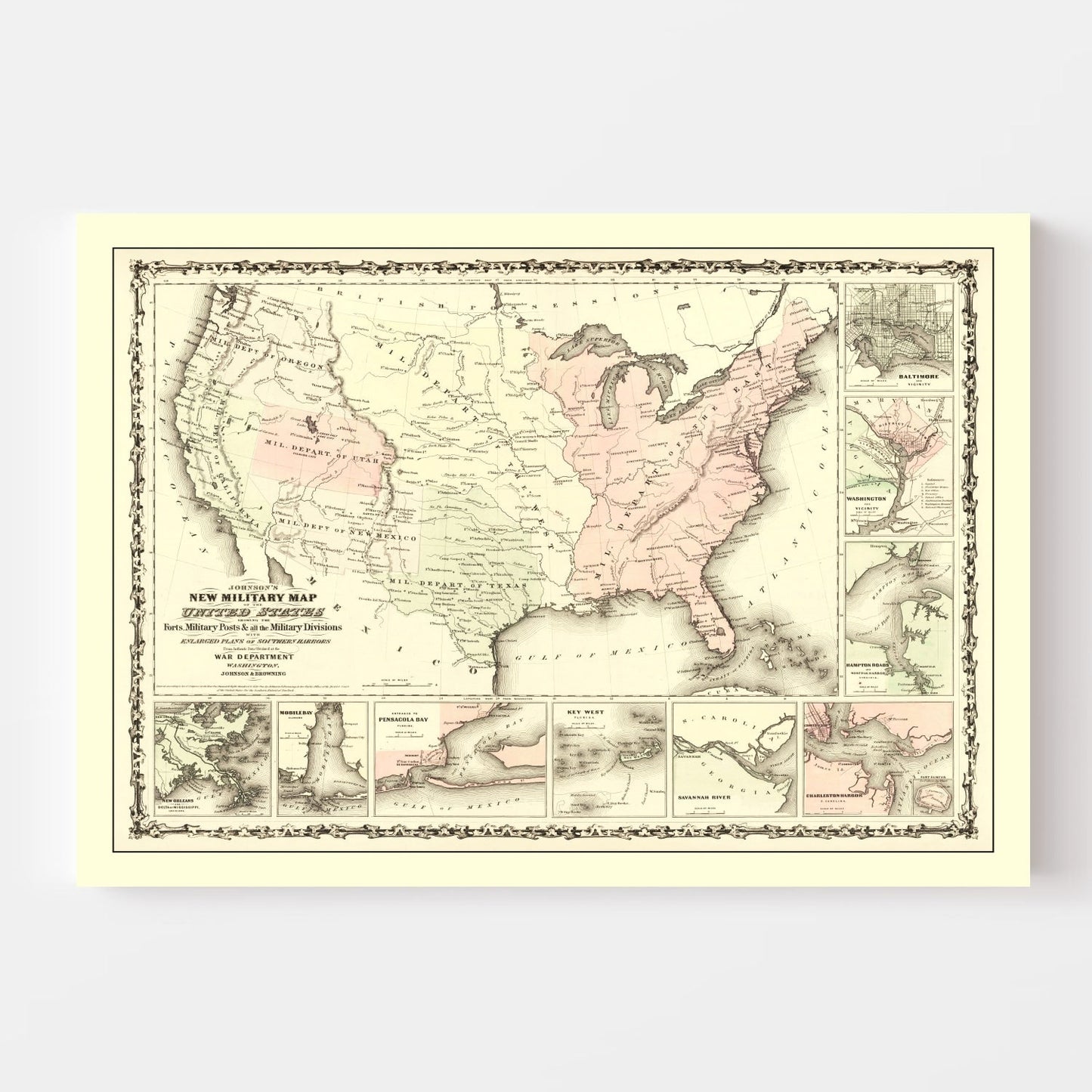 Vintage Military Map of the Southern Harbors, 1861