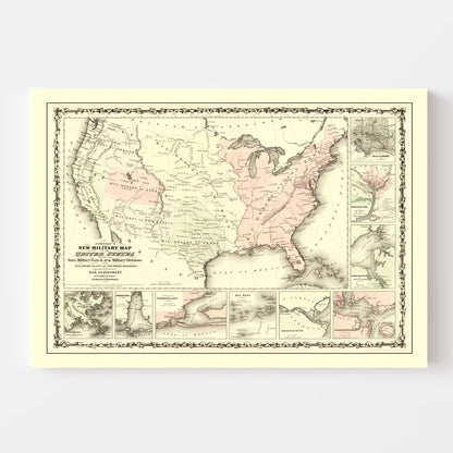 Vintage Military Map of the Southern Harbors, 1861
