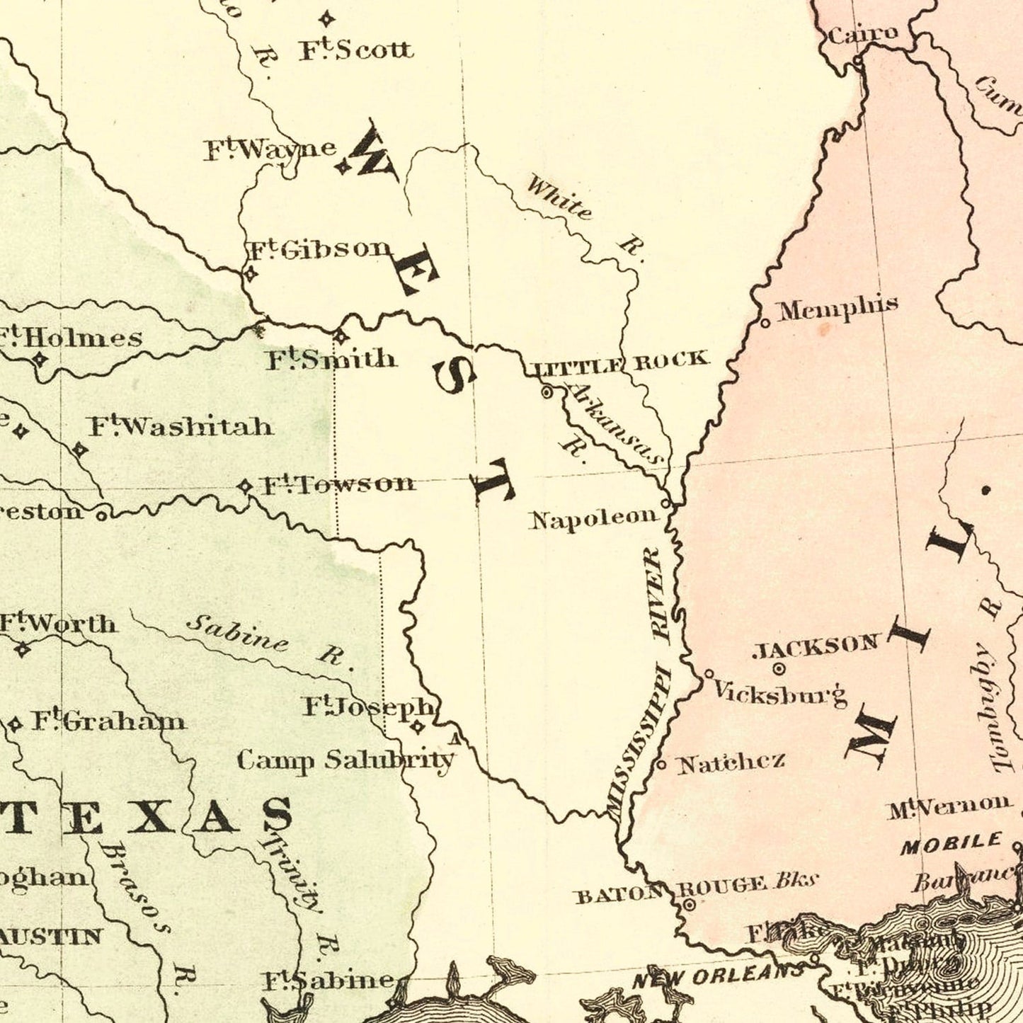 Vintage Military Map of the Southern Harbors, 1861