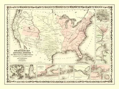 Vintage Military Map of the Southern Harbors, 1861
