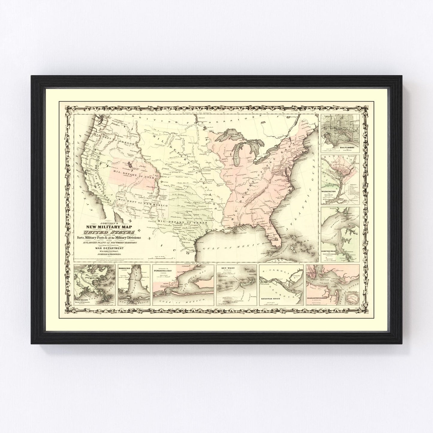 Vintage 1861 Civil War map of Southern coastal harbors for naval blockade, restored print
