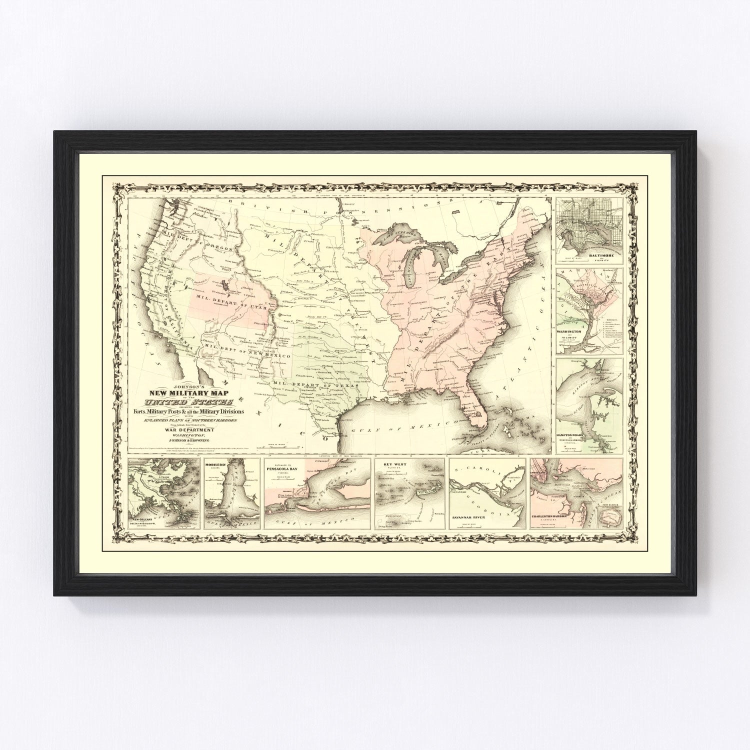 Vintage 1861 Civil War map of Southern coastal harbors for naval blockade, restored print