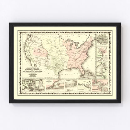 Vintage 1861 Civil War map of Southern coastal harbors for naval blockade, restored print