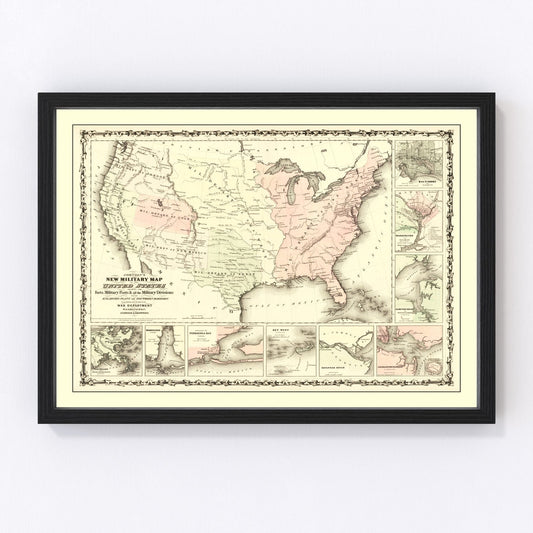 Vintage 1861 Civil War map of Southern coastal harbors for naval blockade, restored print