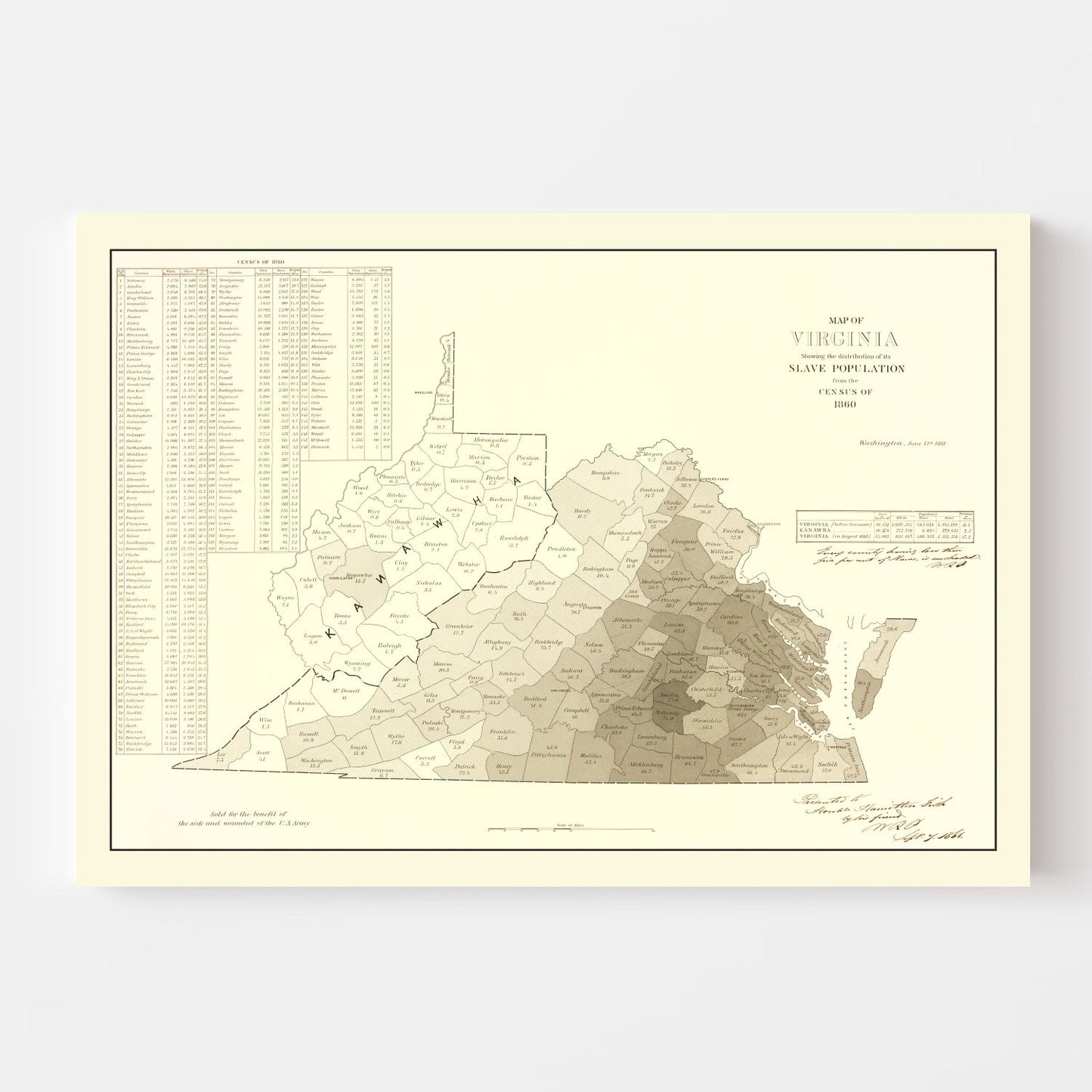 Vintage Virginia Abolitionist Map, 1861