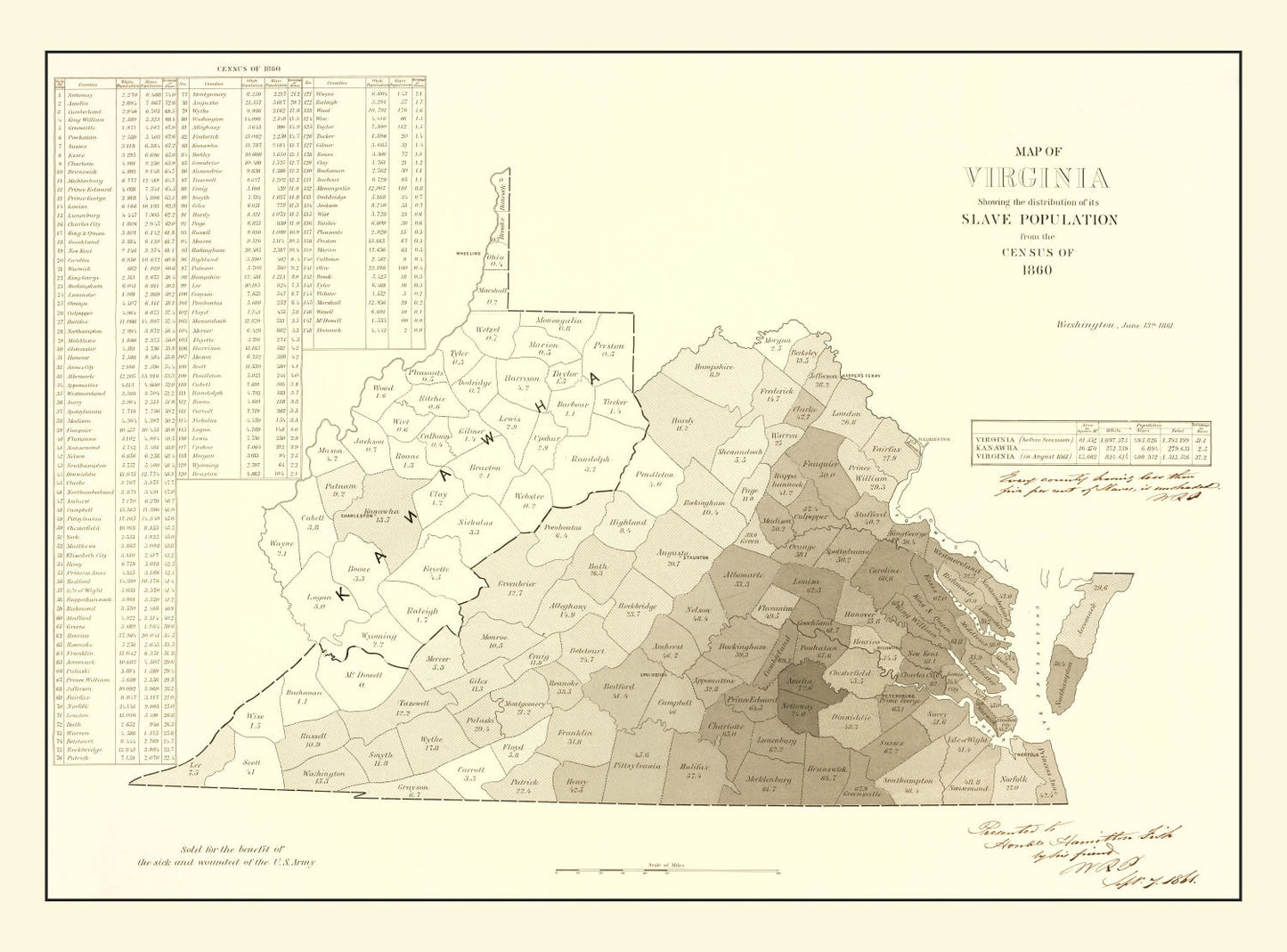 Vintage Virginia Abolitionist Map, 1861