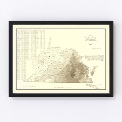 Vintage 1861 Virginia abolitionist map showing distribution of enslaved people, Civil War era restored print