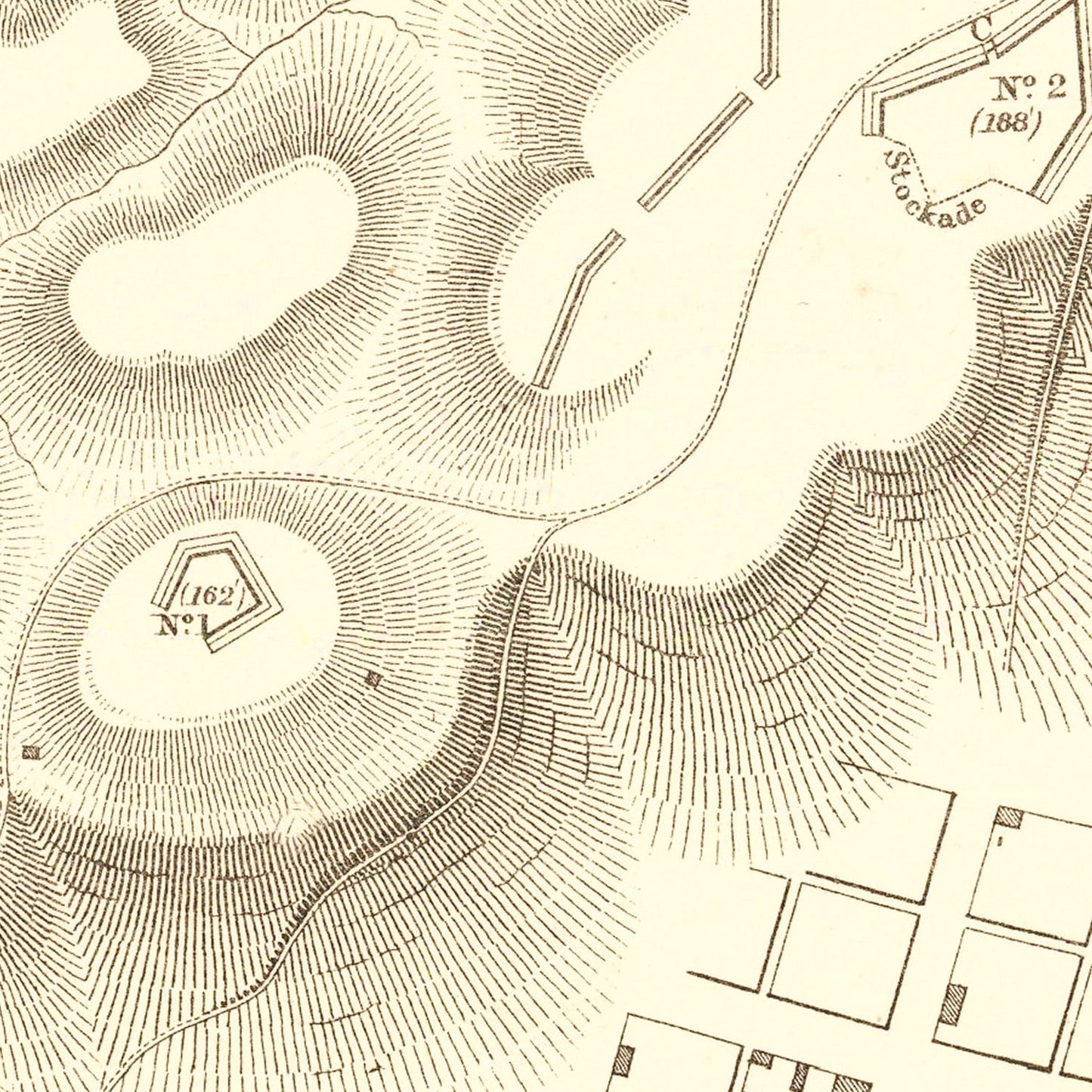 Vintage Map of Rebel Fortifications at Columbus, Kentucky 1862