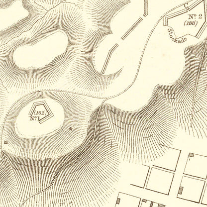 Vintage Map of Rebel Fortifications at Columbus, Kentucky 1862