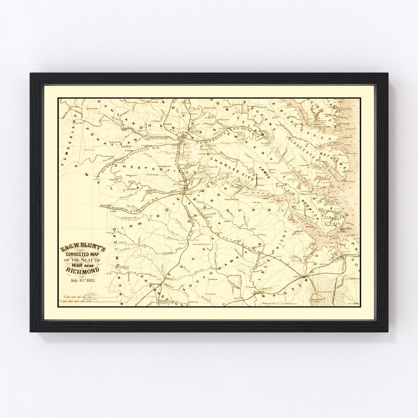 vintage seat of war near Richmond, Virginia, 1862 Civil War military map