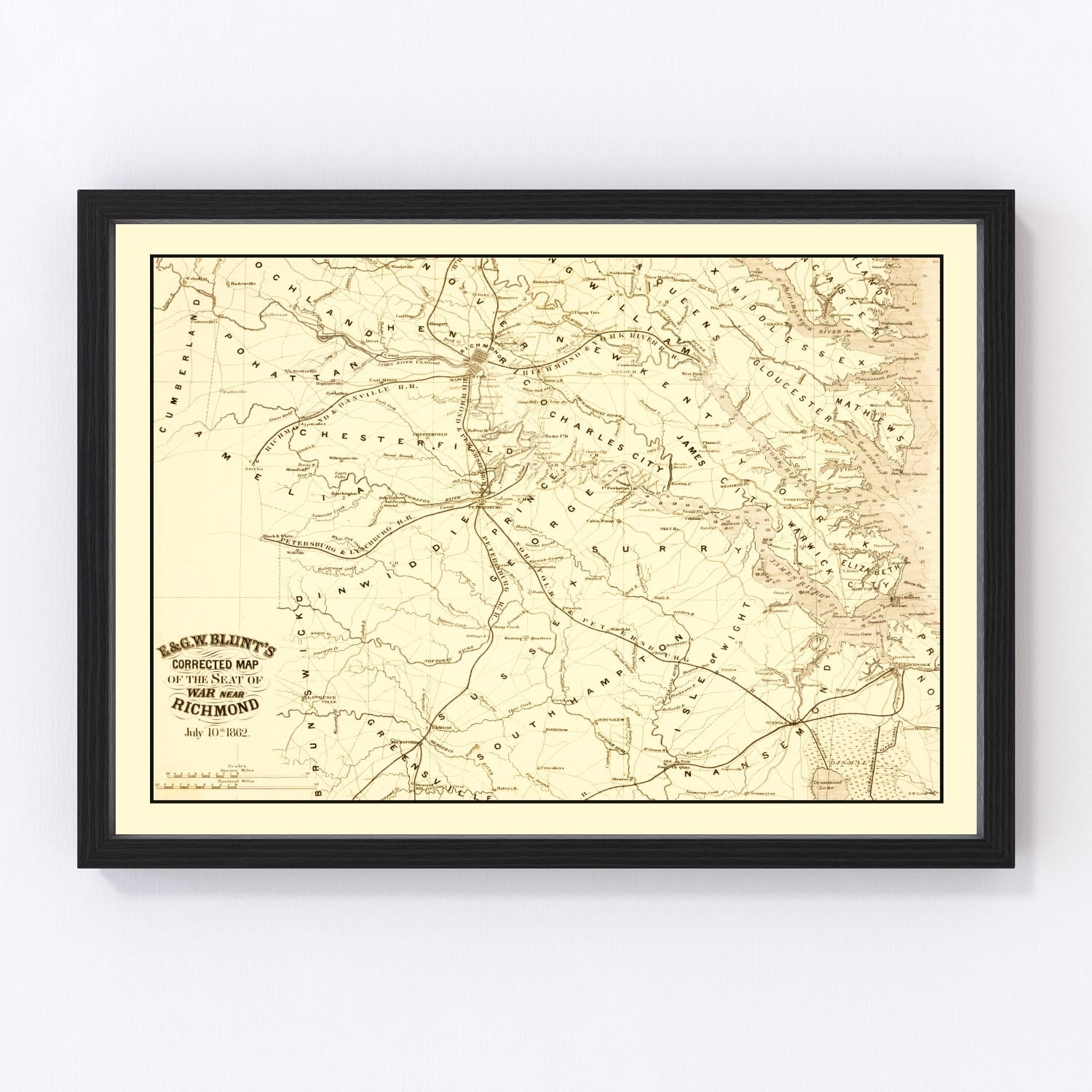 vintage seat of war near Richmond, Virginia, 1862 Civil War military map