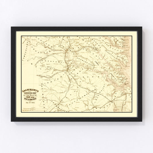 vintage seat of war near Richmond, Virginia, 1862 Civil War military map