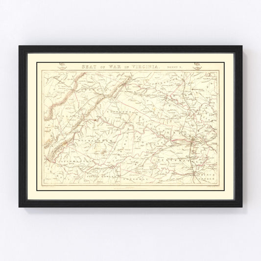vintage map of the seat of war in Virginia, 1863