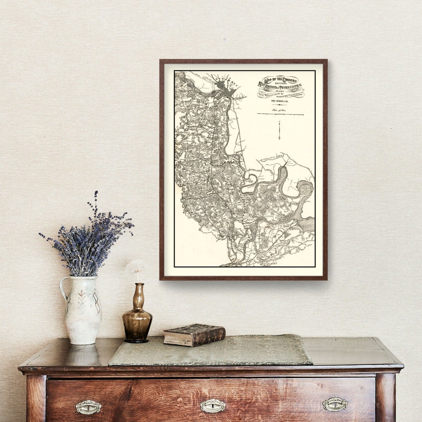Vintage Map of Richmond & Petersburg, Virginia, 1864