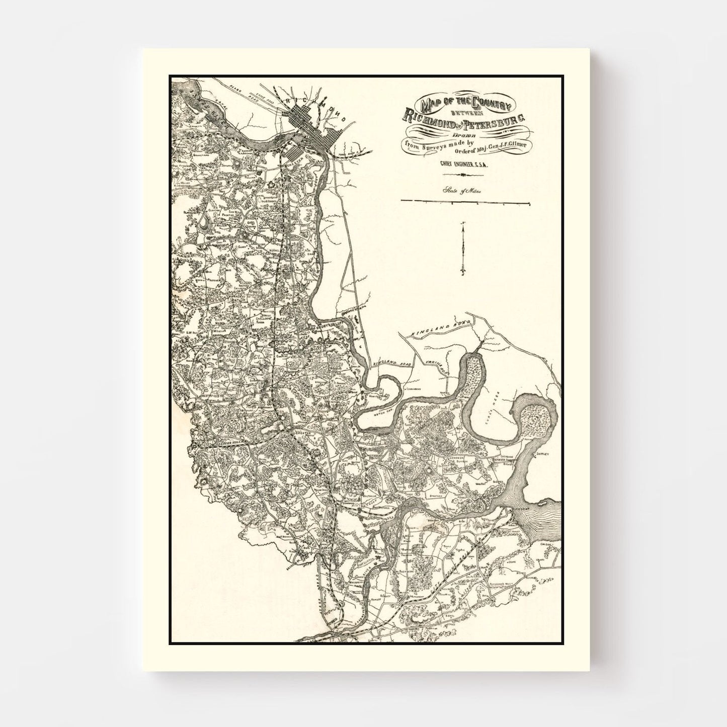 Vintage Map of Richmond & Petersburg, Virginia, 1864