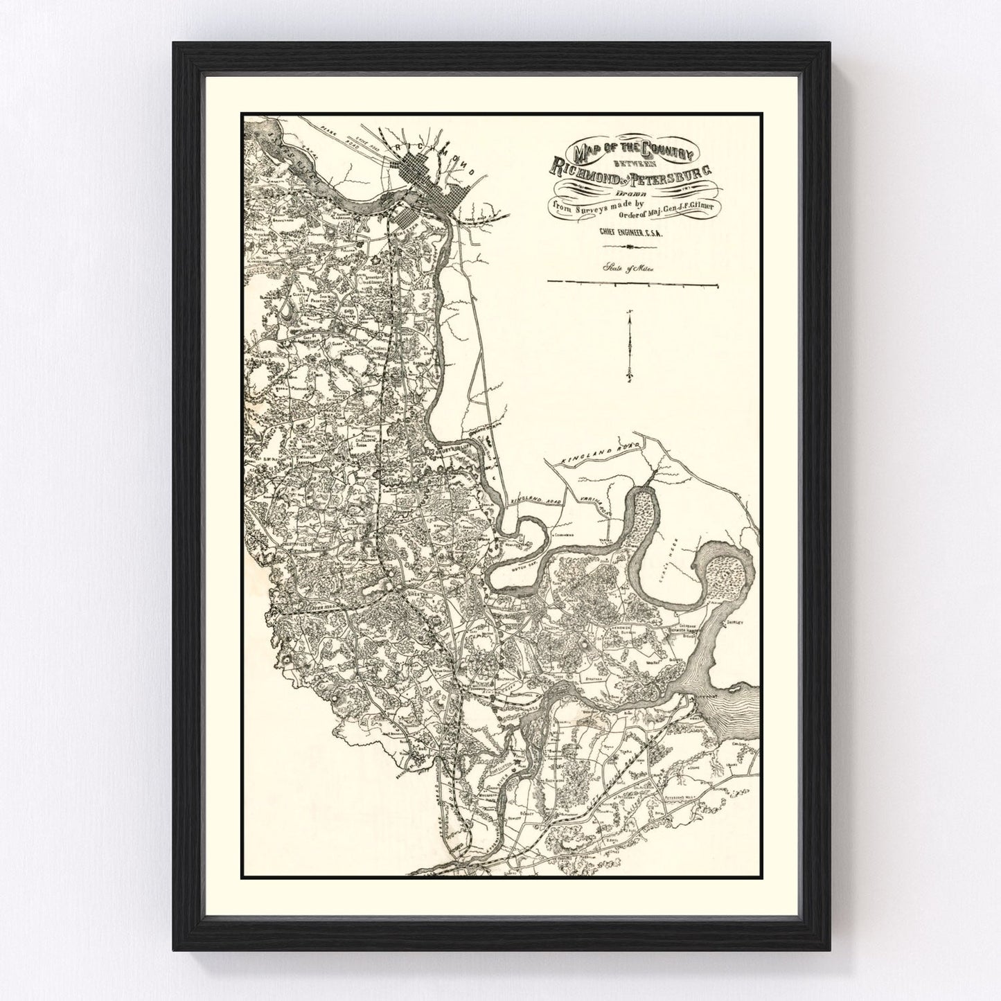 Vintage map of Richmond and Petersburg, Virginia, 1864