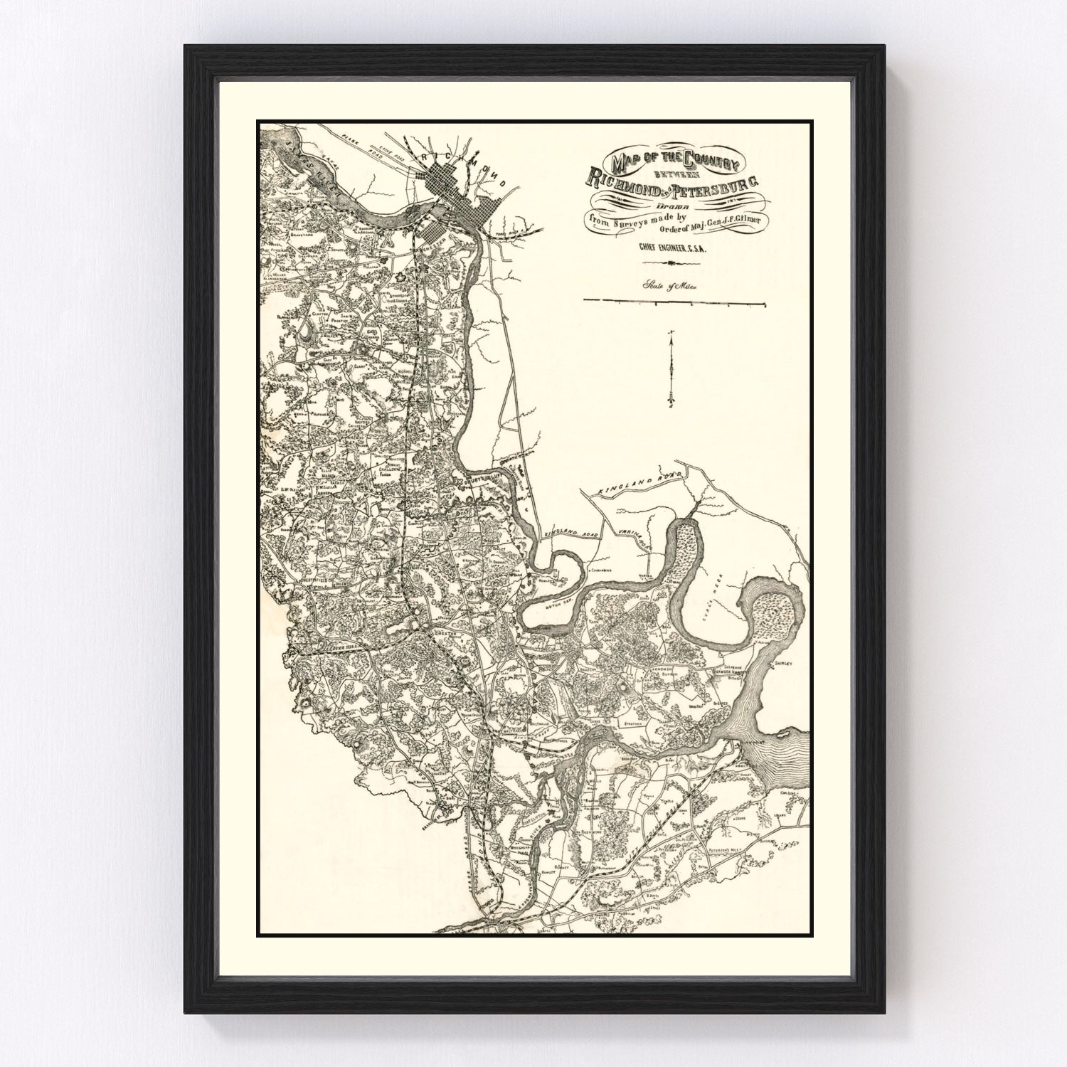 Vintage map of Richmond and Petersburg, Virginia, 1864
