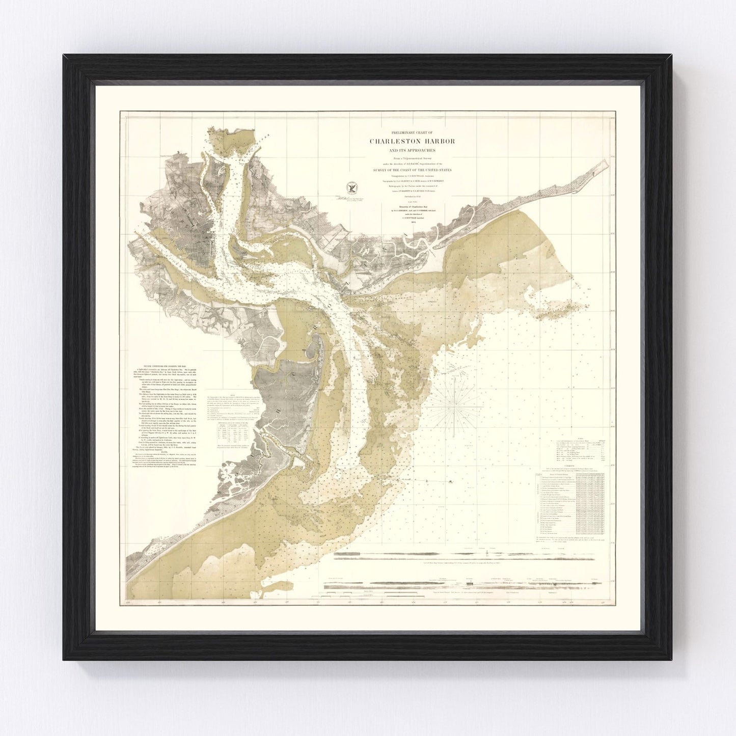 Restored vintage map of Charleston Harbor, South Carolina, 1864