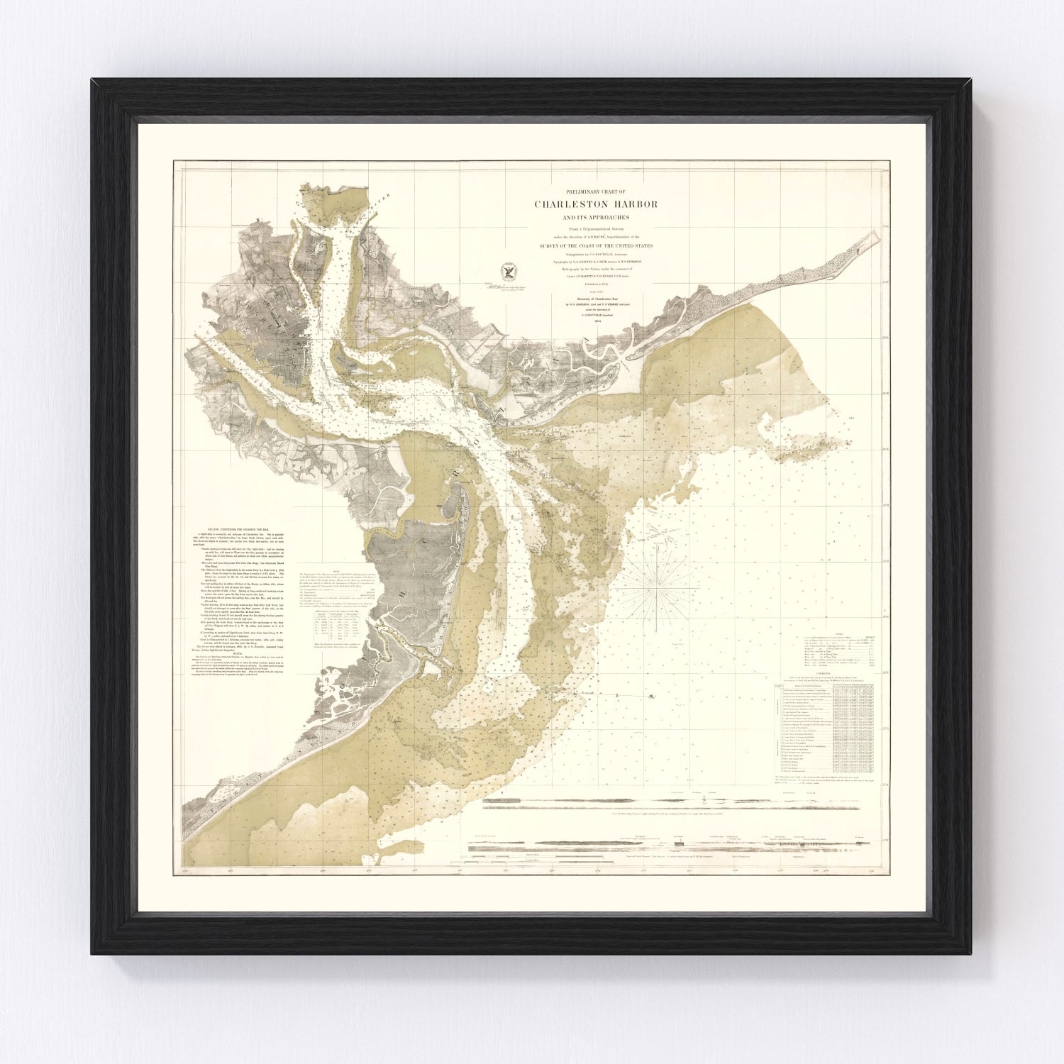 Restored vintage map of Charleston Harbor, South Carolina, 1864