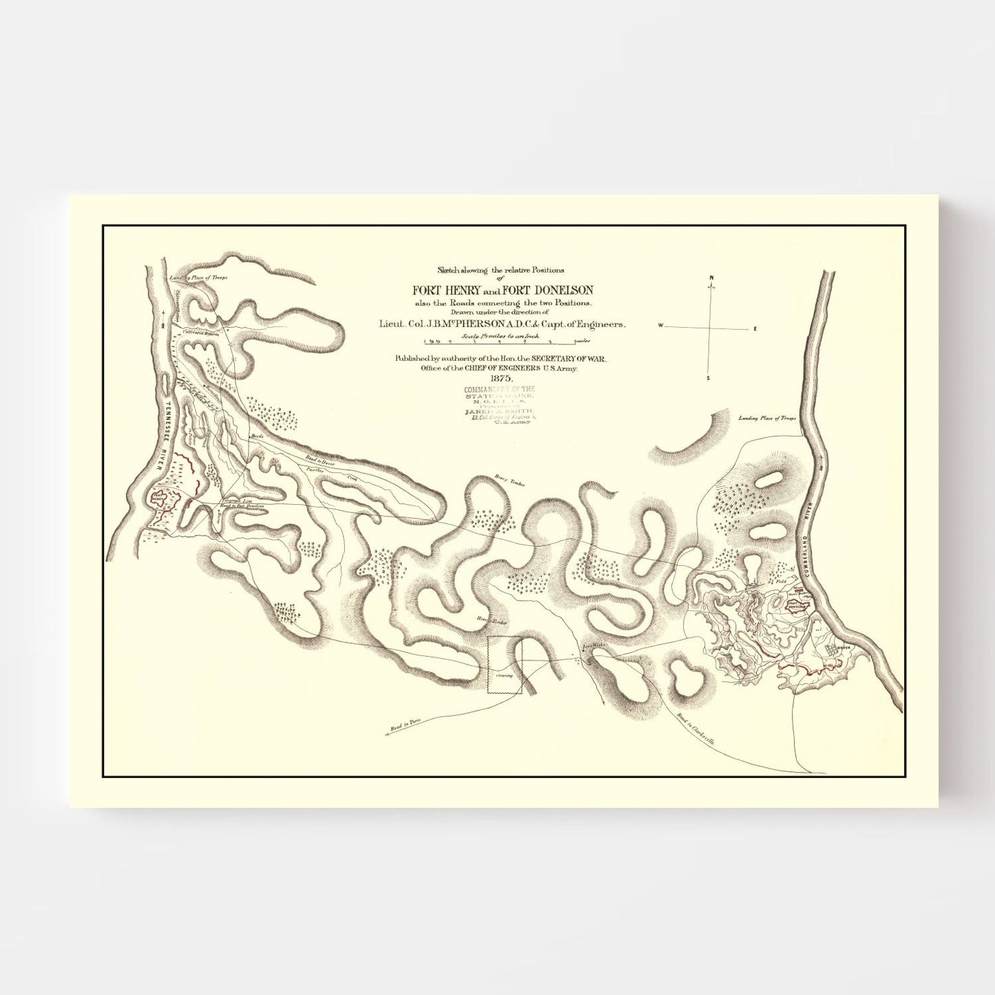 Vintage Fort Henry and Fort Donelson Map, 1875