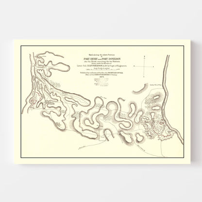 Vintage Fort Henry and Fort Donelson Map, 1875
