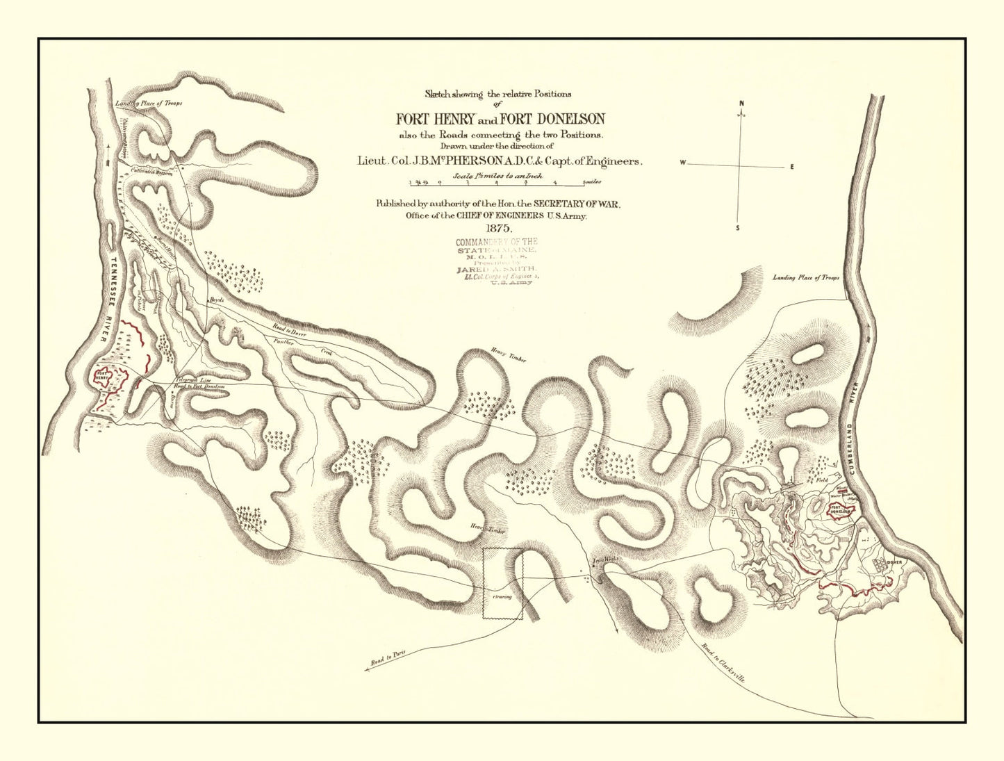 Vintage Fort Henry and Fort Donelson Map, 1875