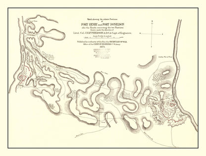 Vintage Fort Henry and Fort Donelson Map, 1875