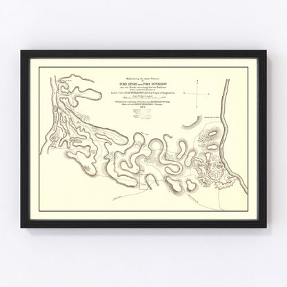 Restored vintage map of Fort Henry and Fort Donelson, 1875
