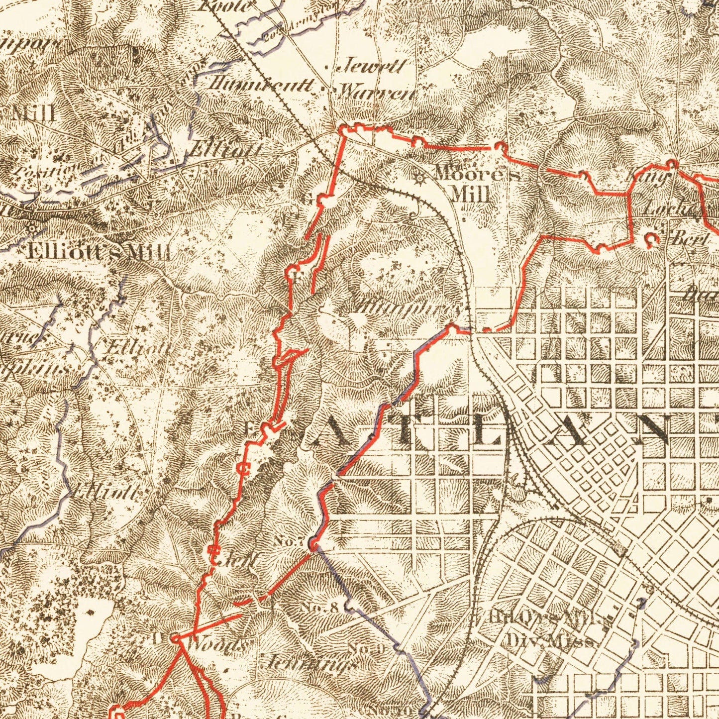 Vintage Map of Military Operations in Atlanta, Georgia, 1875