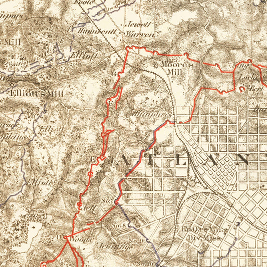 Vintage Map of Military Operations in Atlanta, Georgia, 1875