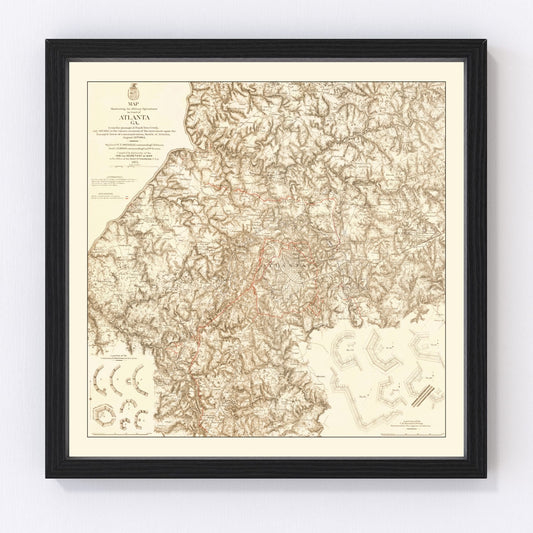 Vintage map of military operations in Atlanta, Georgia, 1875, Civil War