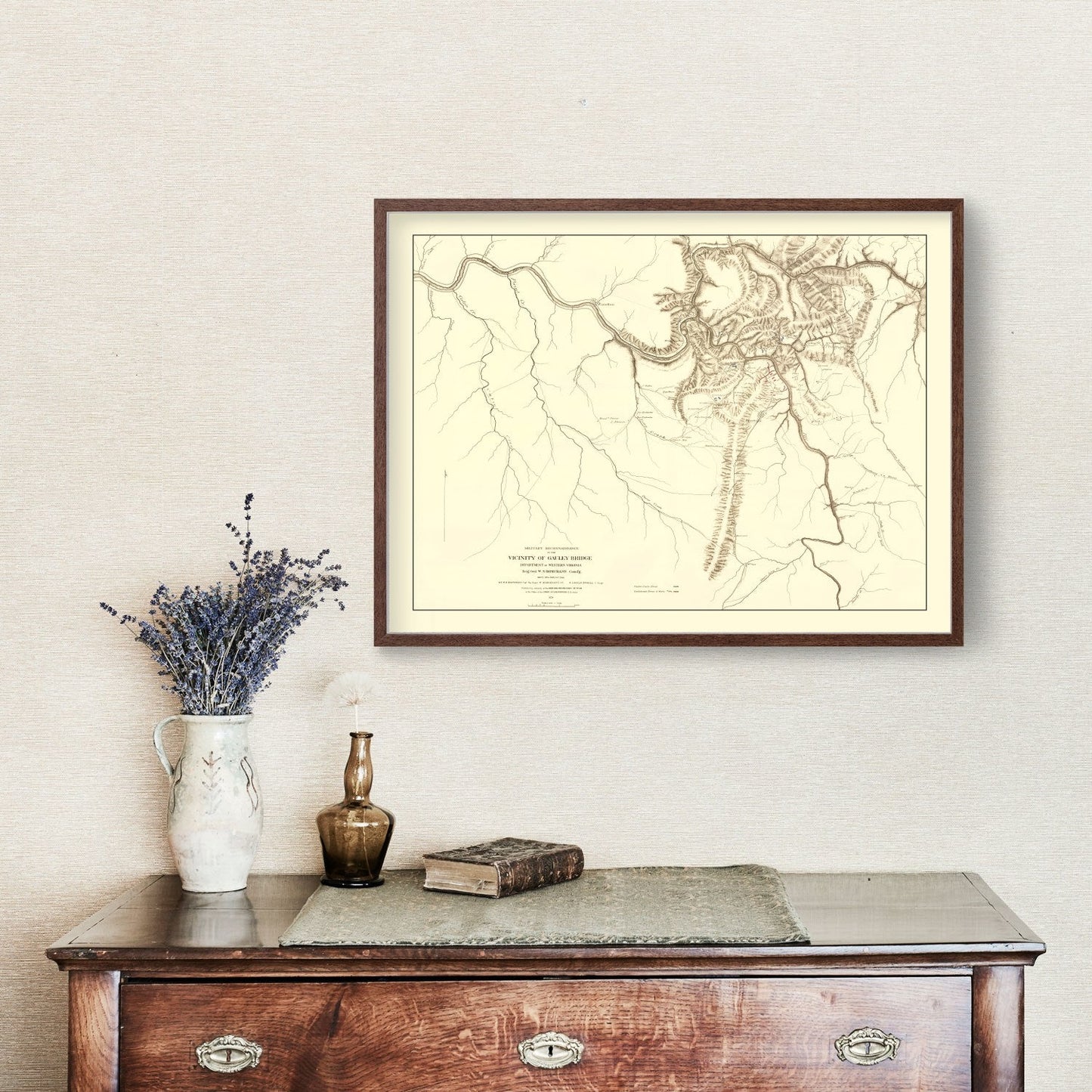 Vintage Gauley Bridge, WV Military Map, 1879