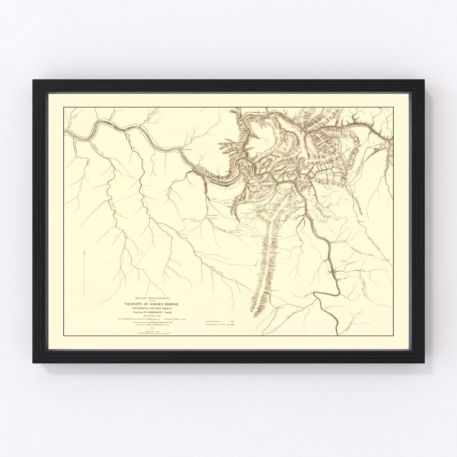 Vintage military map of Gauley Bridge, West Virginia, 1879