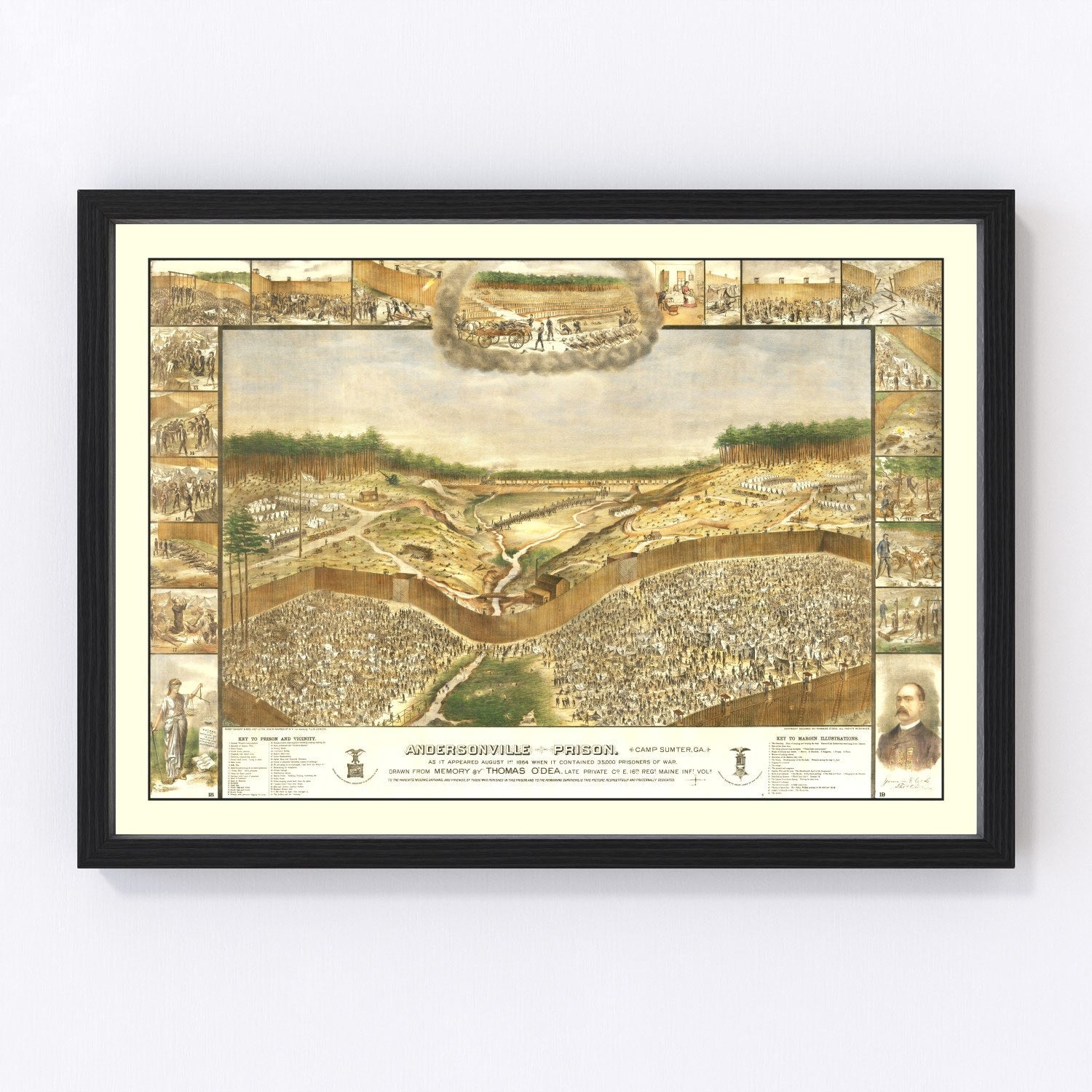 Vintage map of Andersonville Prison, Georgia, 1885 - restored Civil War era cartography