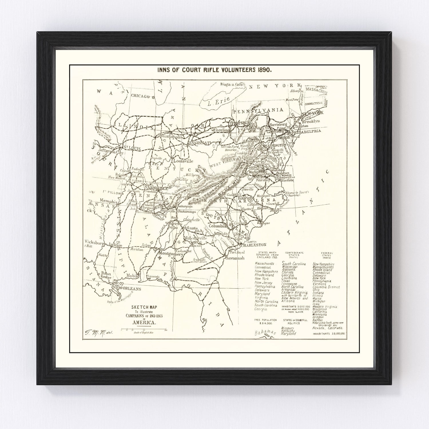 Vintage Inns of Court Rifle Volunteers map, 1890, digitally restored print