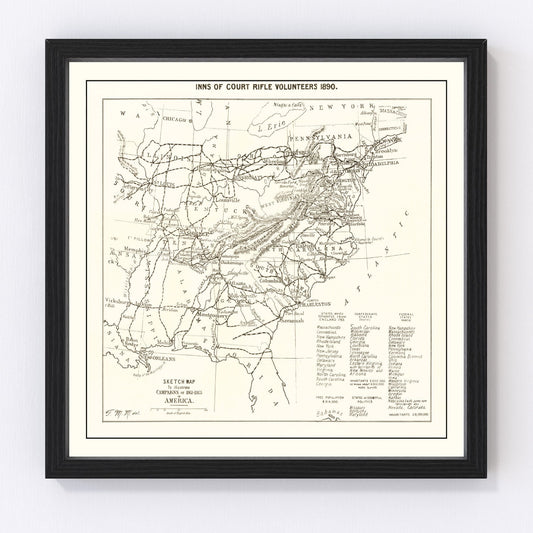 Vintage Inns of Court Rifle Volunteers map, 1890, digitally restored print