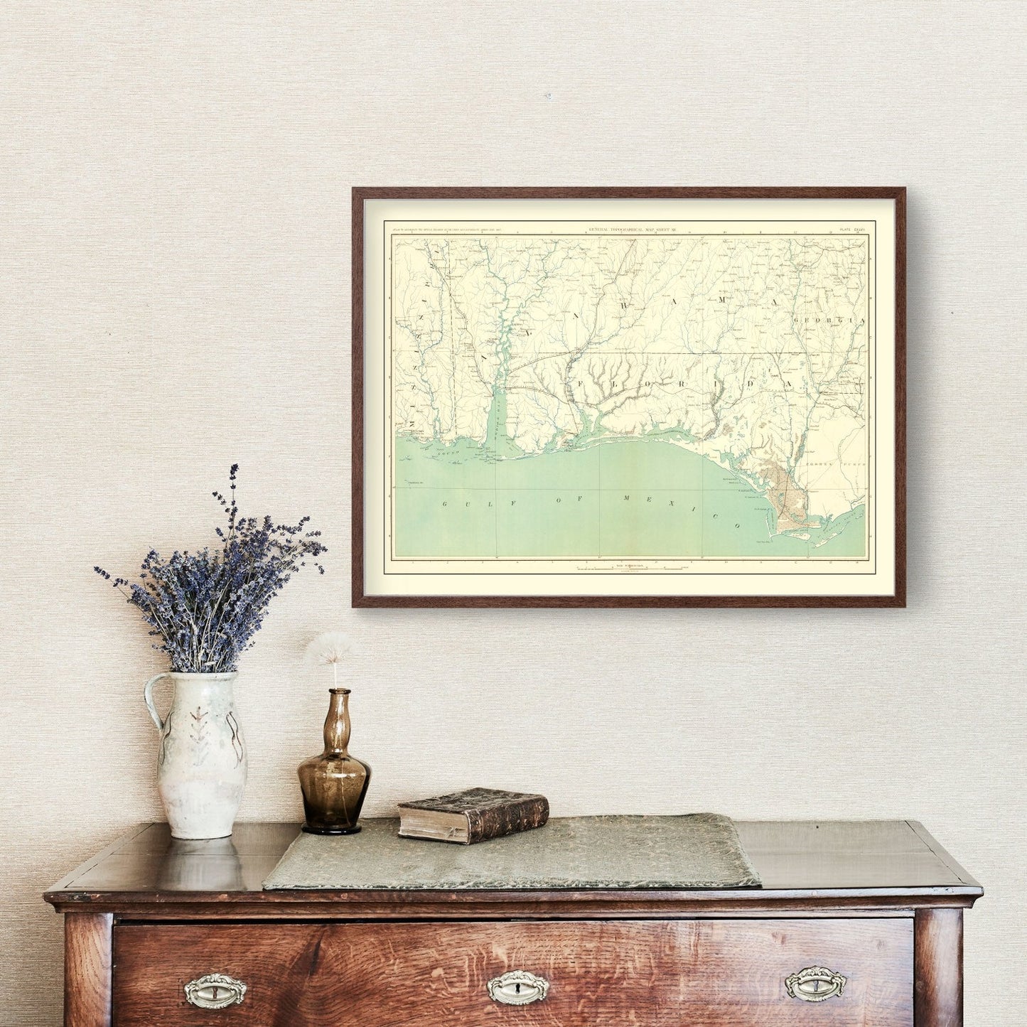 Vintage Civil War Gulf Coast Topographic Map, 1893