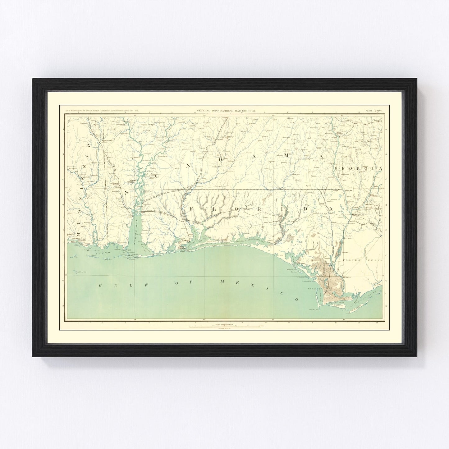Vintage topographic map of the Civil War Gulf Coast, 1893