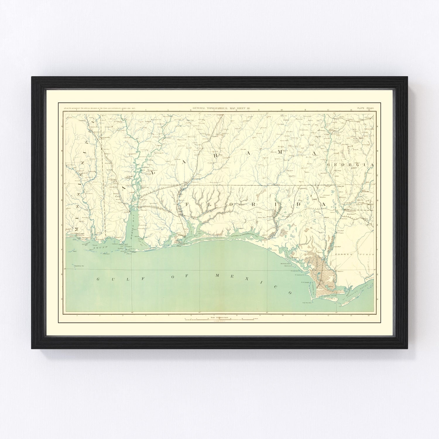 Vintage topographic map of the Civil War Gulf Coast, 1893