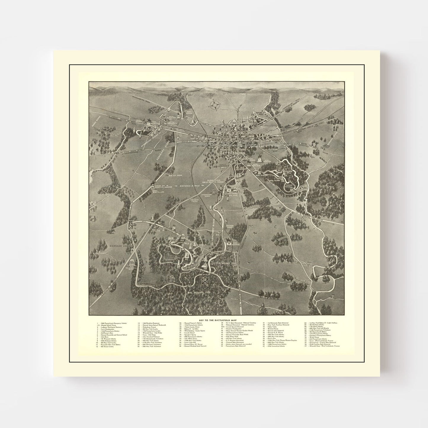Vintage Gettysburg Battlefield Map, 1936