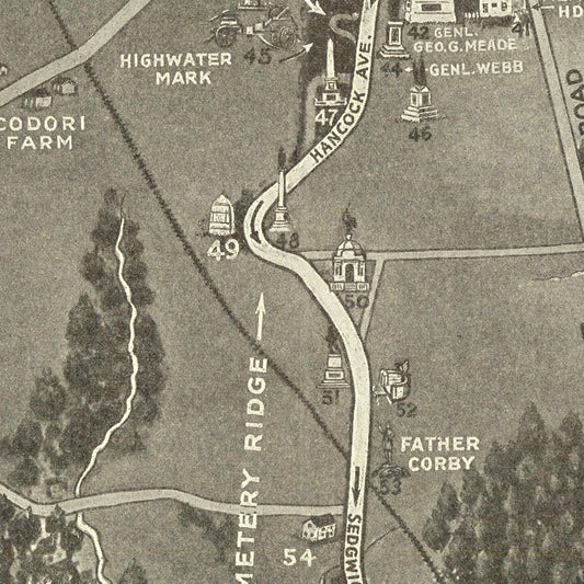 Vintage Gettysburg Battlefield Map, 1936