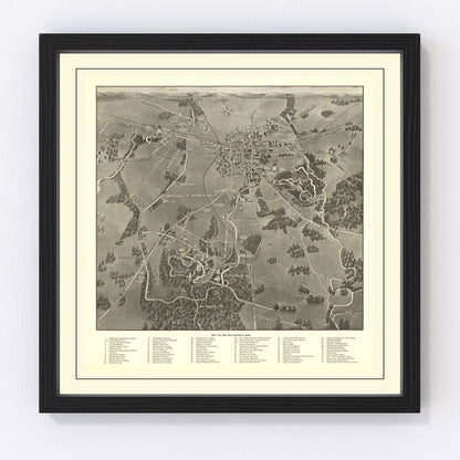 Vintage map of the Gettysburg Battlefield, Civil War, 1936