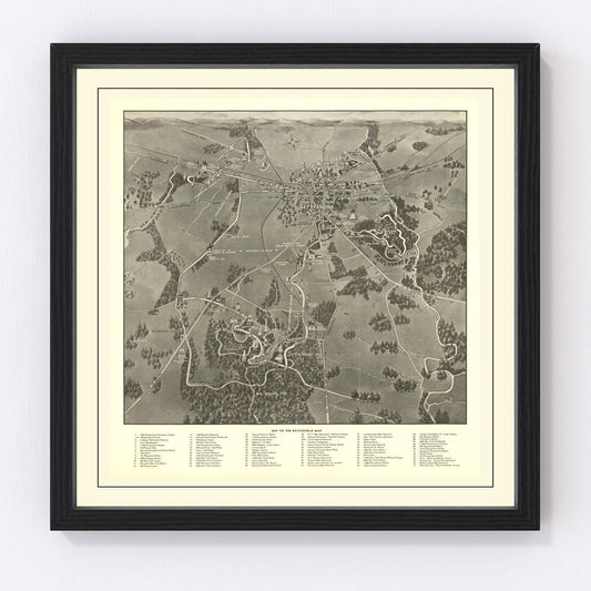 Vintage map of the Gettysburg Battlefield, Civil War, 1936