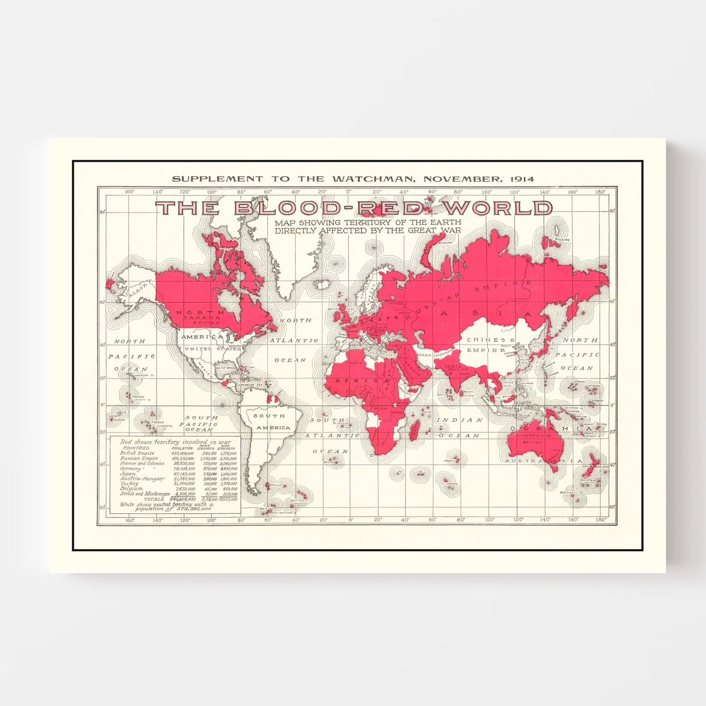 Vintage WWI United States Map, 1914