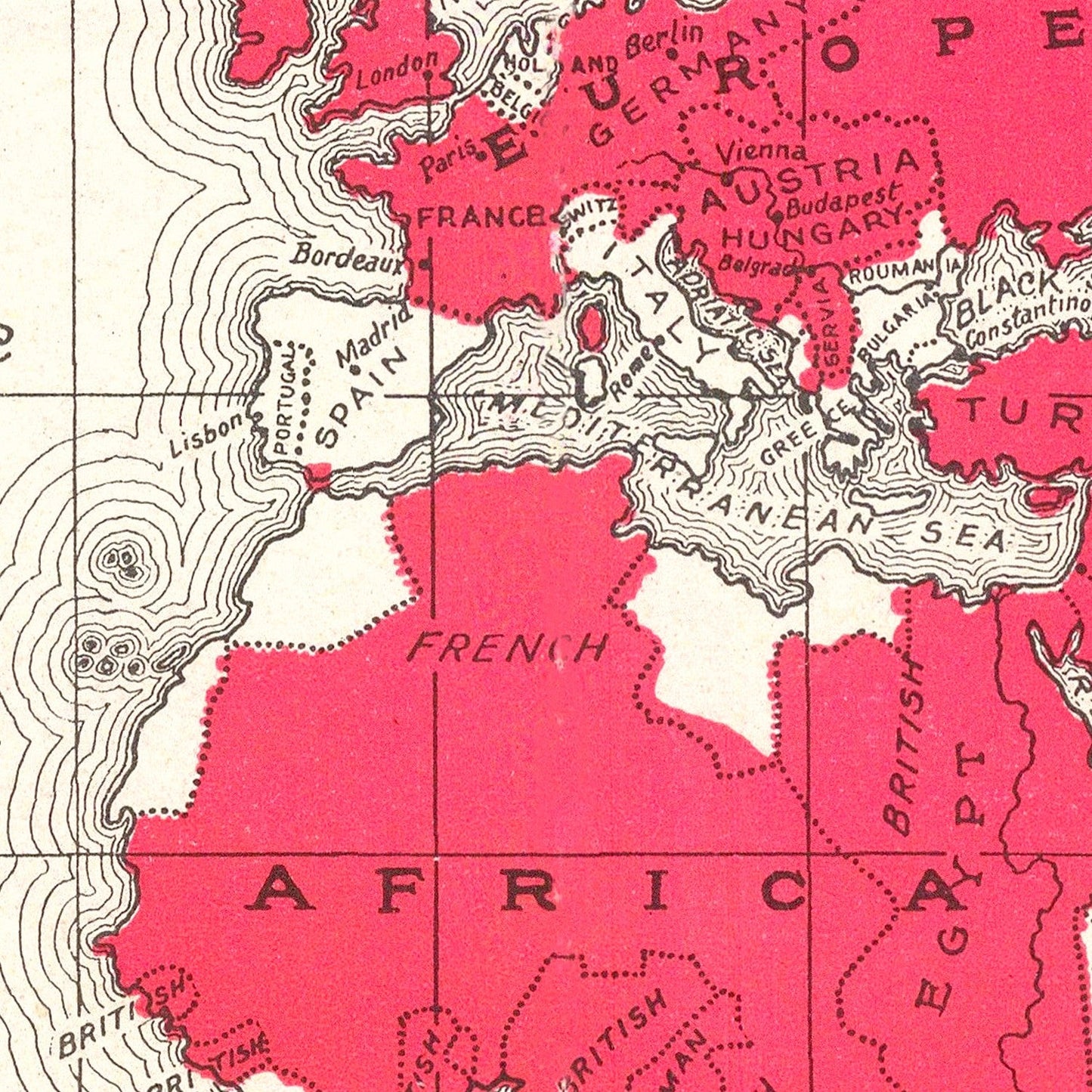 Vintage WWI United States Map, 1914