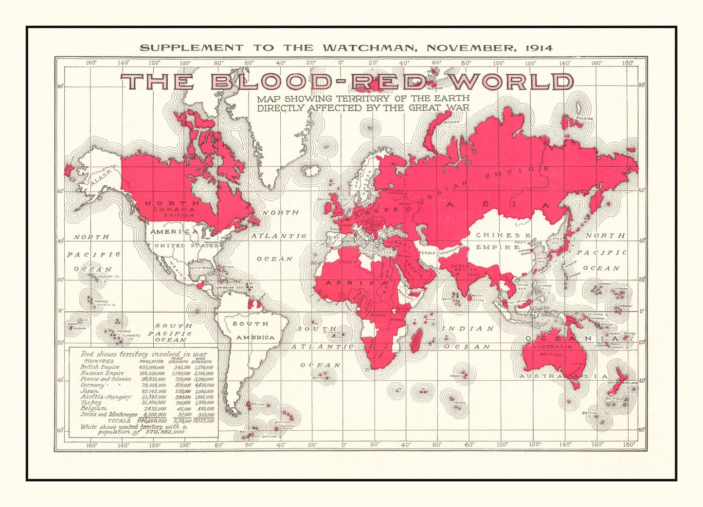 Vintage WWI United States Map, 1914