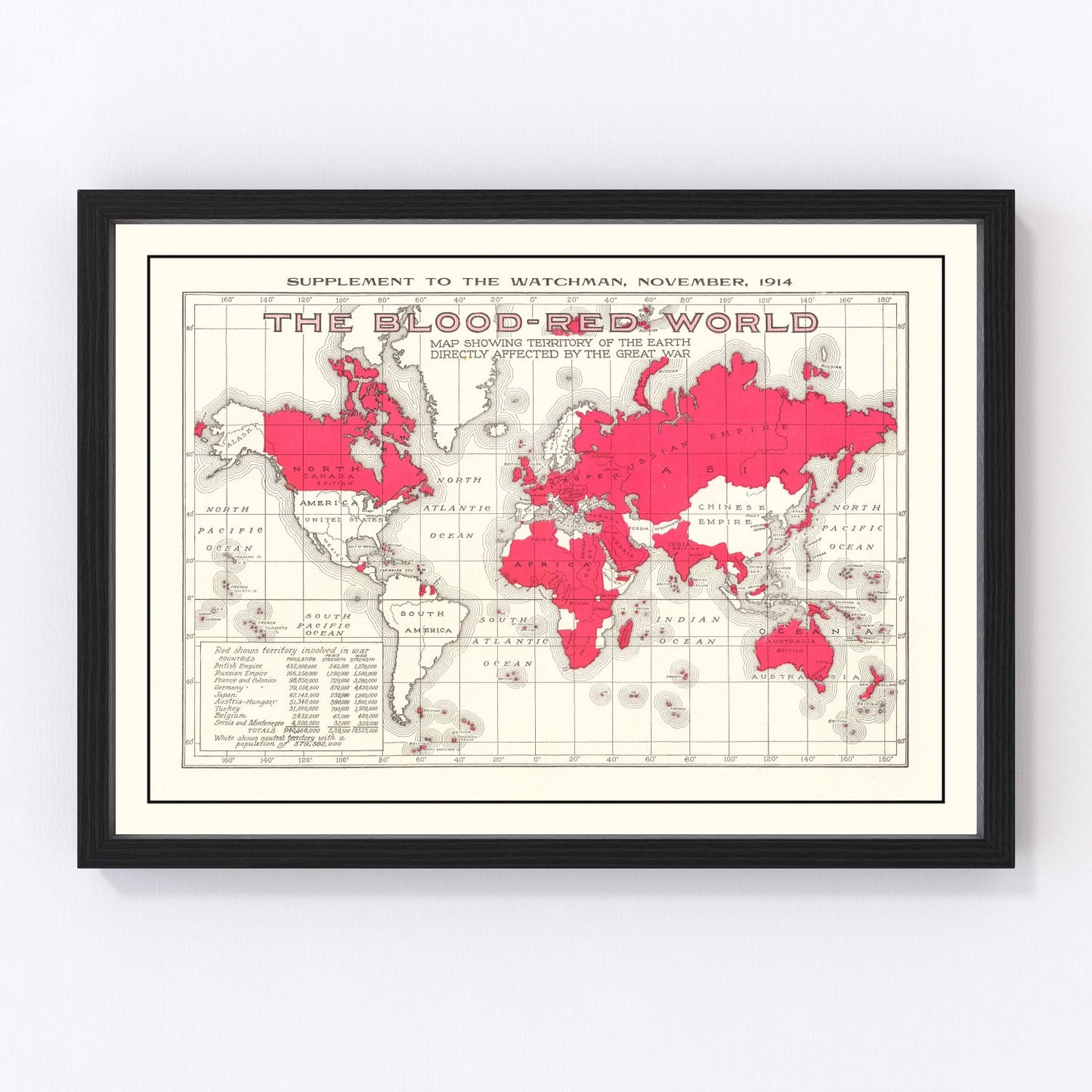 Vintage 1914 WWI-era United States map showing states and infrastructure, restored print
